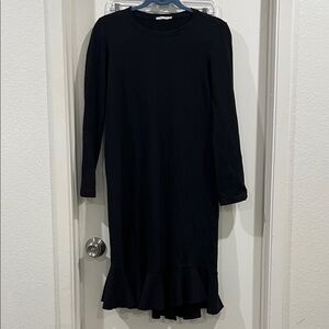 Zara Black Midi Dress Ruffle Bottom Hem 100% Cotton Size Small